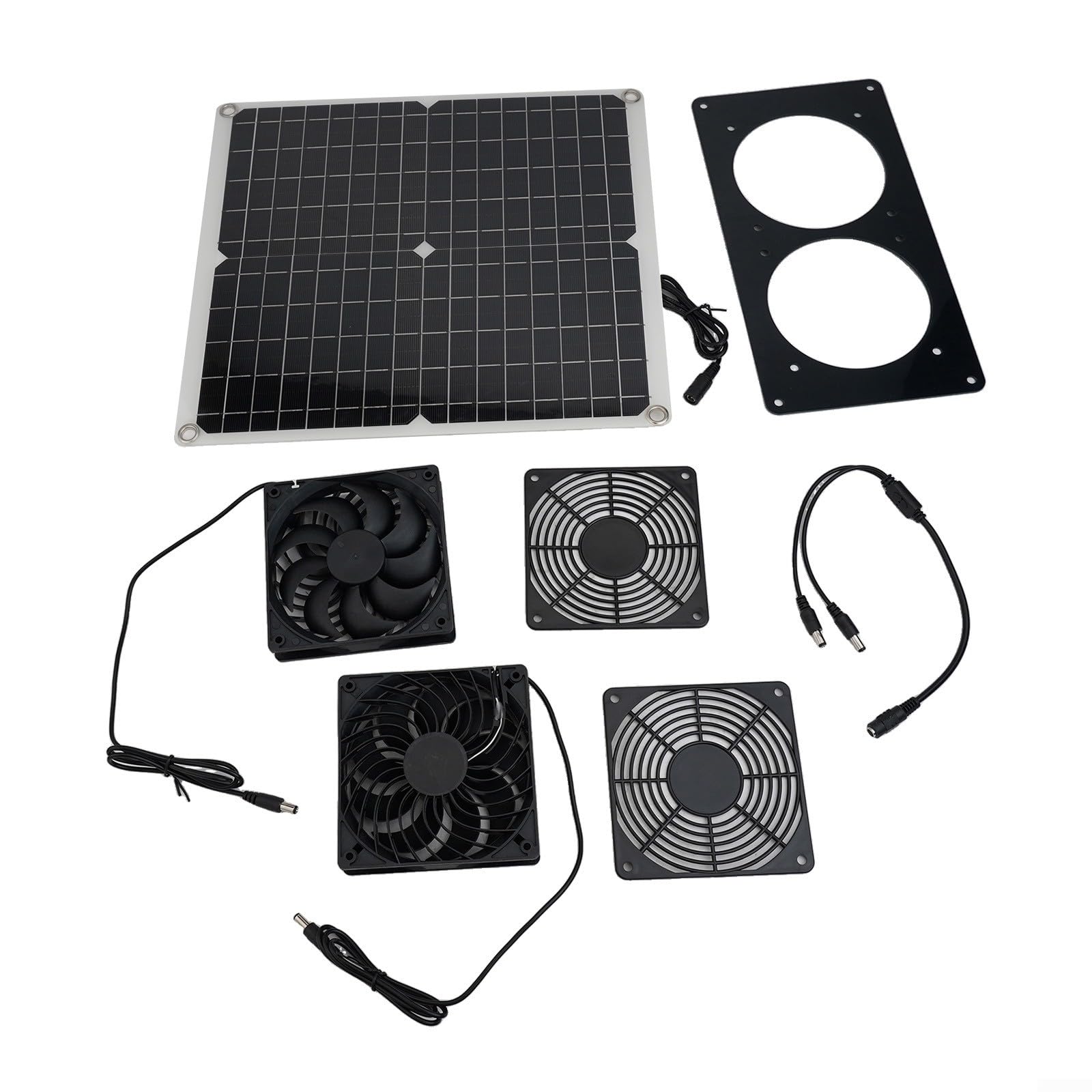 Ventola di scarico solare da 30 W con doppia ventola da 12 V per serra, camper, pollo, casa, pannello monocristallino nero, IP65 (ventilatore solare)