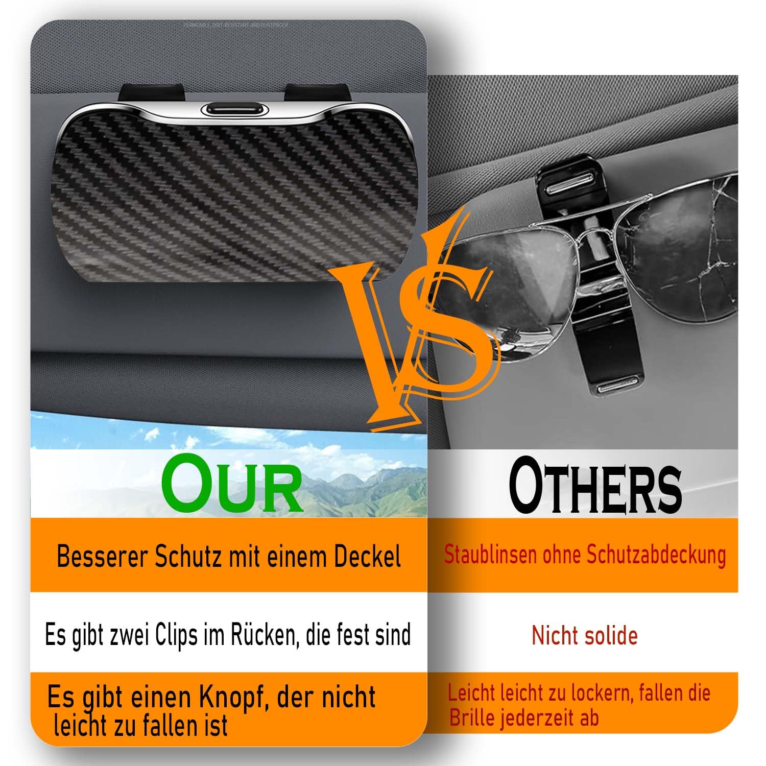 Portaocchiali per Visiera Auto, Soporte Portátil para Lentes De sol, Soporte para Gafas De sol para Coche con Acolchado De Fieltro, per Appendere Occhiali da Vista(Fibra di Carbonio)