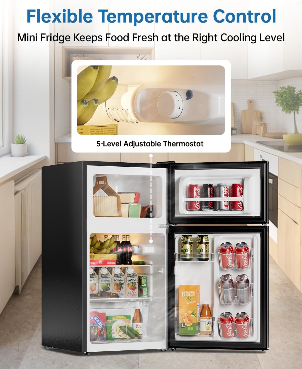 3.2 Cu Ft Mini Fridge with Freezer - Energy Efficient, Double Door Upright Freezer for Bedroom, Office & Dorm,restaurants | Small Fridge, Glass Shelves,Interior Light,ETL Certified,etc