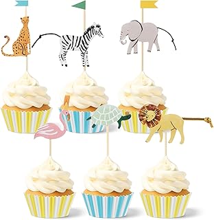 36 Set Safari Cupcake Toppers Animals Cupcake Kit Safari Woodland Jungle...