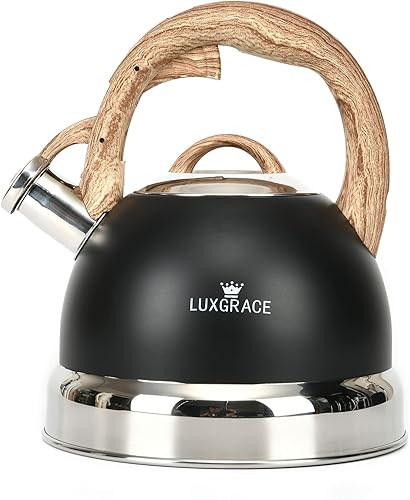 Tetera de acero inoxidable, 2.5 cuartos de galón, tetera silbante para estufa, silbato