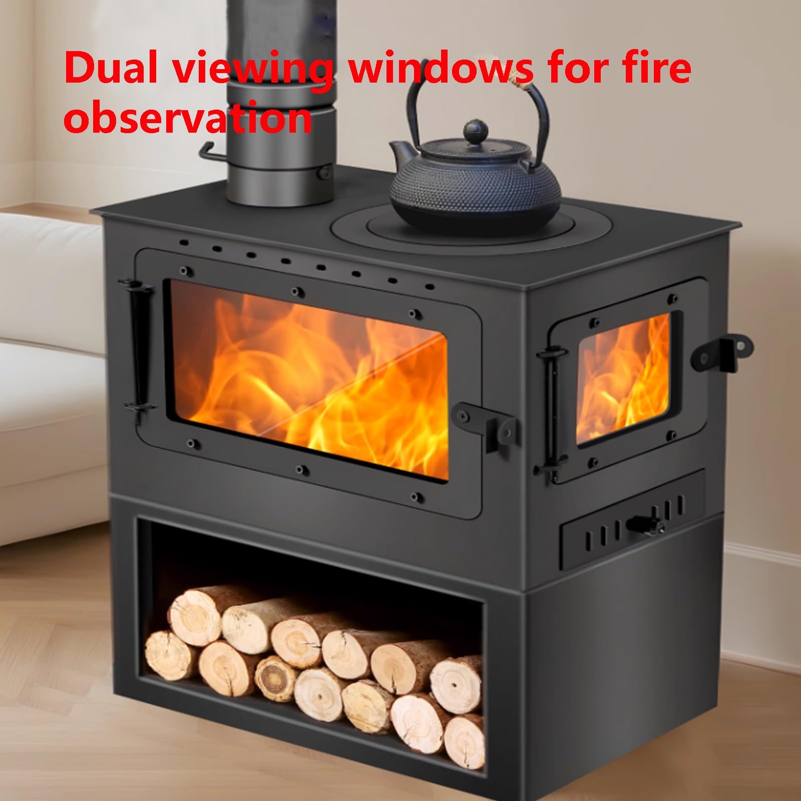 Stufa A Legna Ad Alta Efficienza – Riscaldatore In Acciaio Resistente Al Calore Con Visuale Del Fuoco Bifacciale, Riscaldamento Grande Spazio, Per Casa, Hotel(50 * 31 * 50cm)