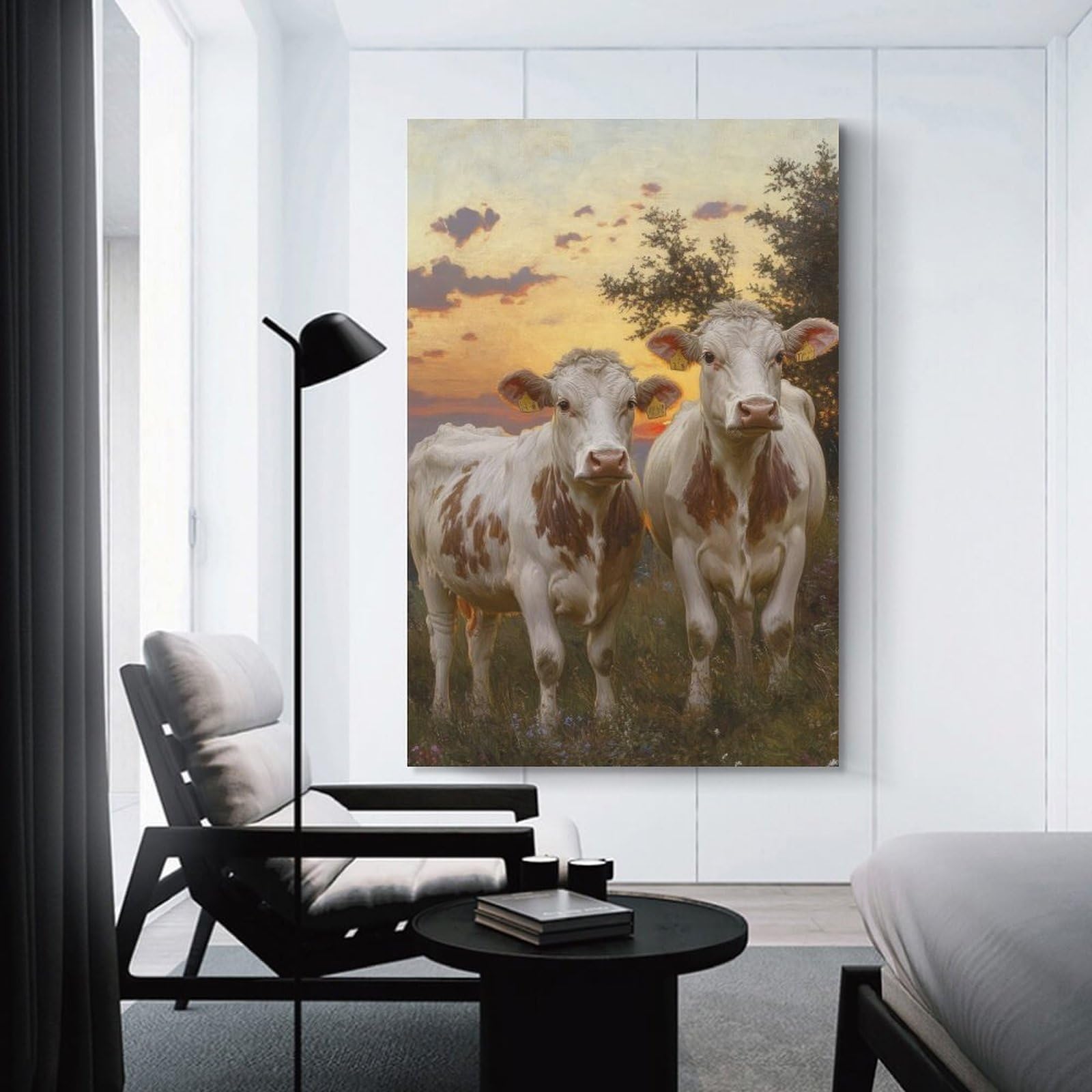 Junmoney Unframe-Style-18 Decorative Wall Artwork Cows At Sunset, 08X12inch(20X30cm), For Contemporary Homes, Apartments Or Offices, An Easy Choice For New Home Styling