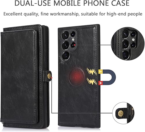 Miniatura 3 de Asuwish Funda de teléfono para Samsung Galaxy S22 Ultra 5G Wallet Funda desmontable con protector de pantalla de vidrio templado y soporte para