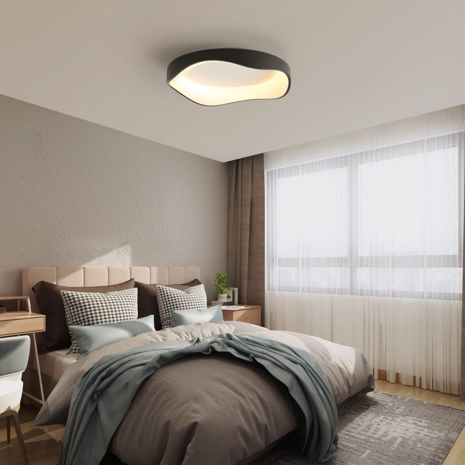 Moderne Led Deckenleuchte,Schwarz Deckenleuchte Dimmbar Minimalistische mit Fernbedienung,42cm 3000K-6500K Led Deckenlampe Für Wohnzimmer Schlafzimmer Küche Flur