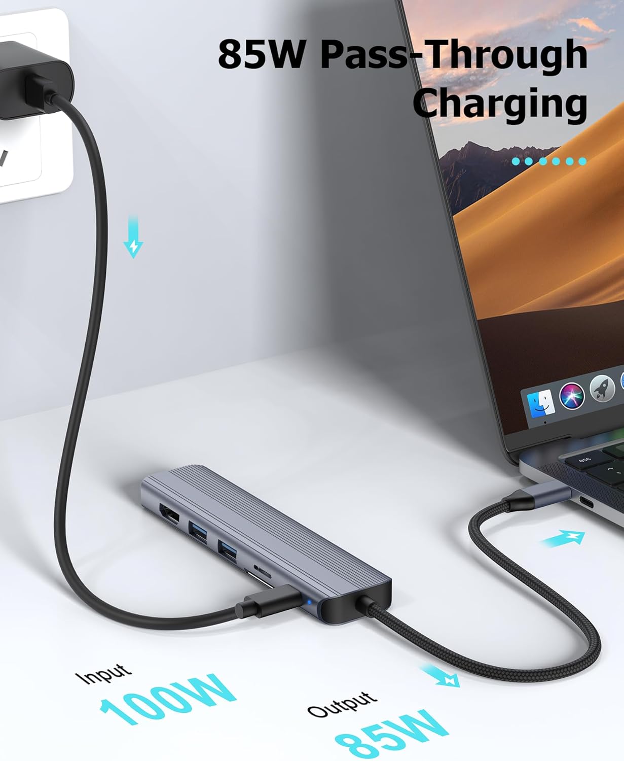 USB C Hub Ethernet HDMI Adapter for Mac MacBook Air/Pro Laptop, Multiport Dock with RJ45 Gigabit Ethernet, 4K HDMI, USB 3.0, SD/TF Card Reader, PD 100W Charging