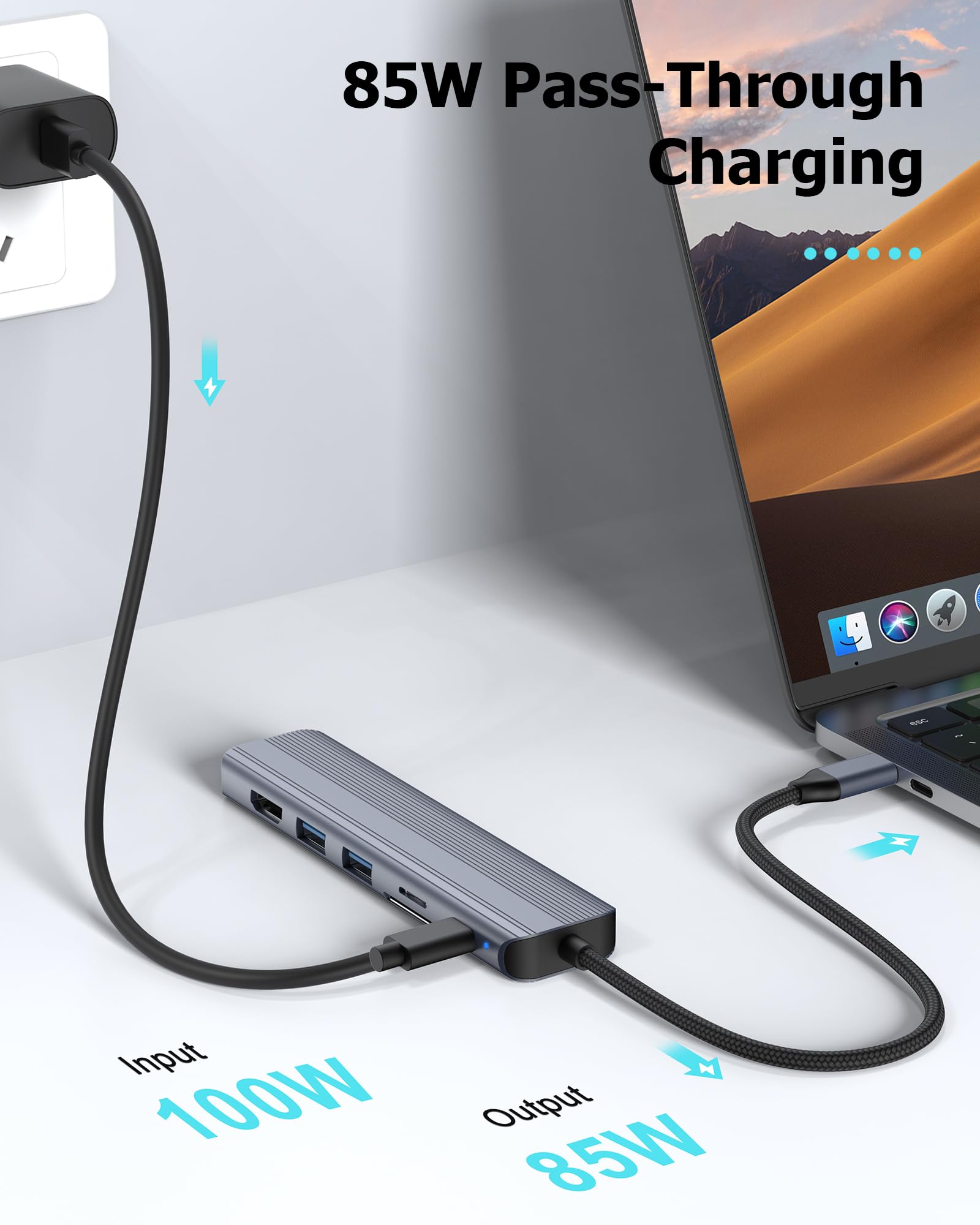 Dock USB C HDMI Ethernet pour Macbook Air/Pro M1/M2/M3, Adaptateur Multiport Hub avec HDMI 4K, USB 3.0, SD/TF, Ethernet RJ45