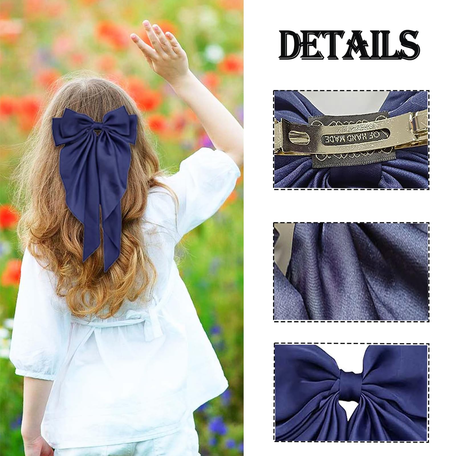 2Pcs Blue bow, Soft Satin Silky Navy Bow with Long Silky Satin Tail - Image 3