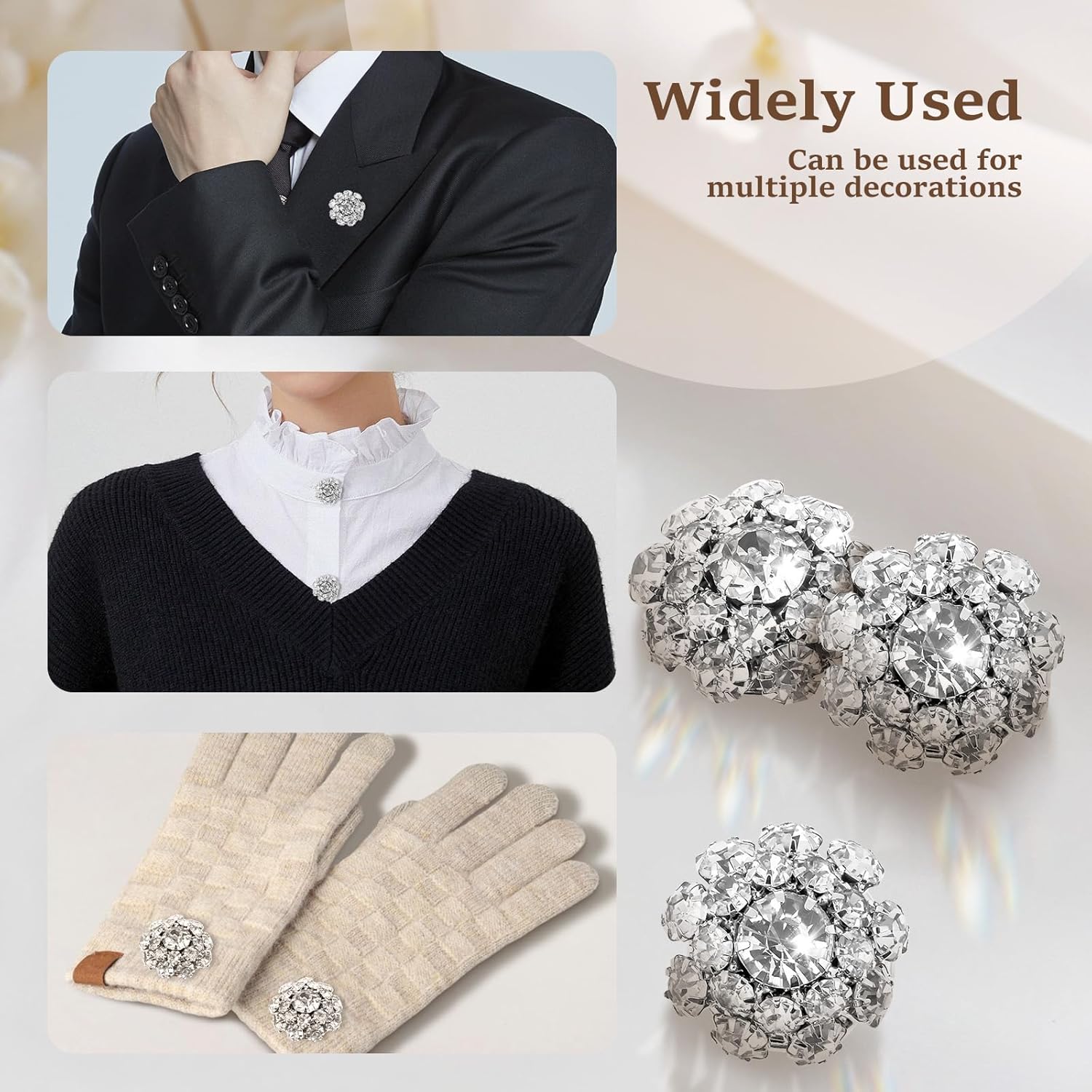 6 Pcs Rhinestone Button Cover, Decorative Button Cover Clip, Easy to Install Shirt Accessory for Women and Men, Clothing, Wedding, Party