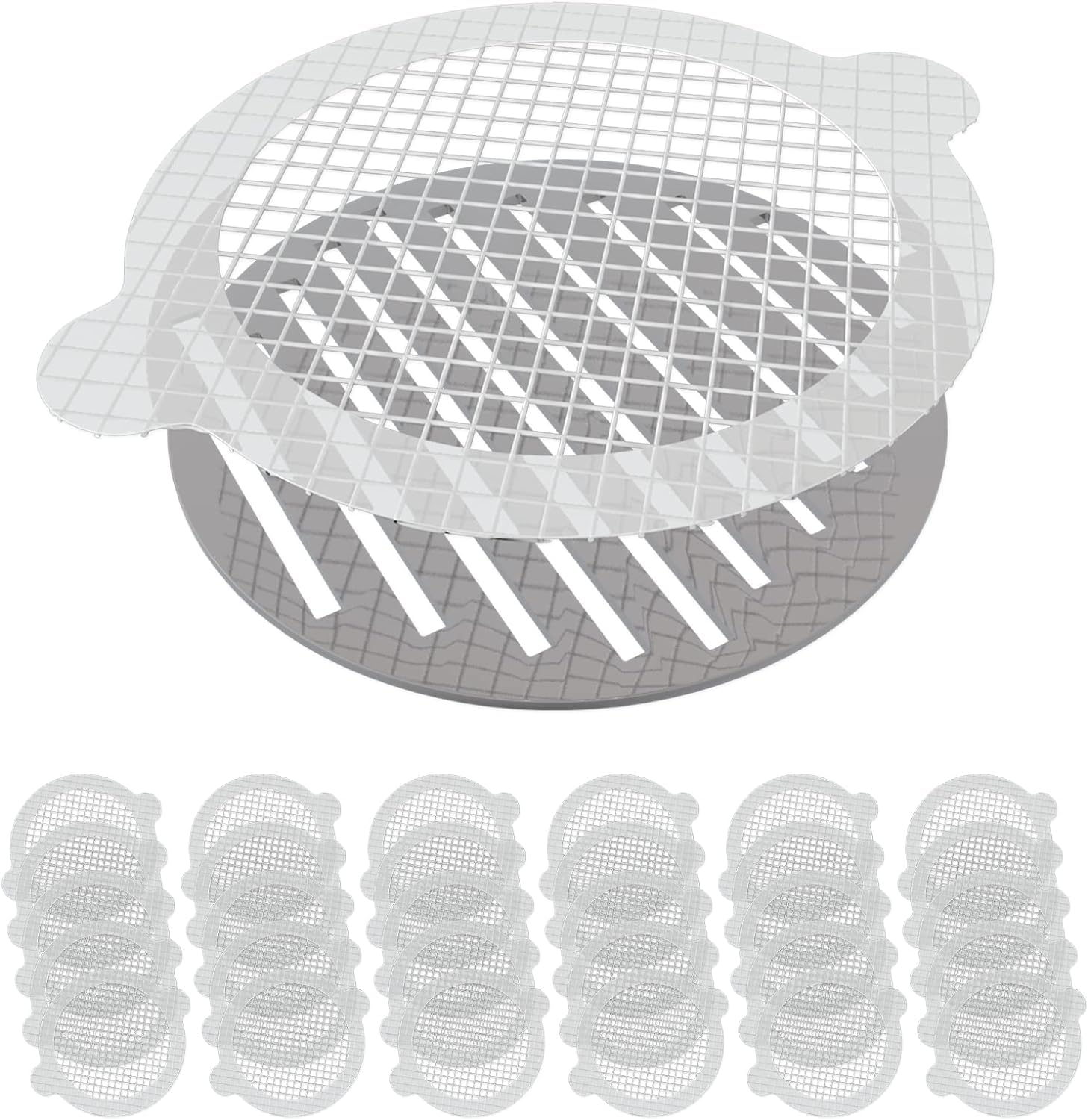 Disposable Shower Drain Hair Catcher 30 Pack White Fibrous Flat Shower Drain Floor Covers Mesh Stickers for Bathing Kitchen Room Drain Sticker Drain Cover