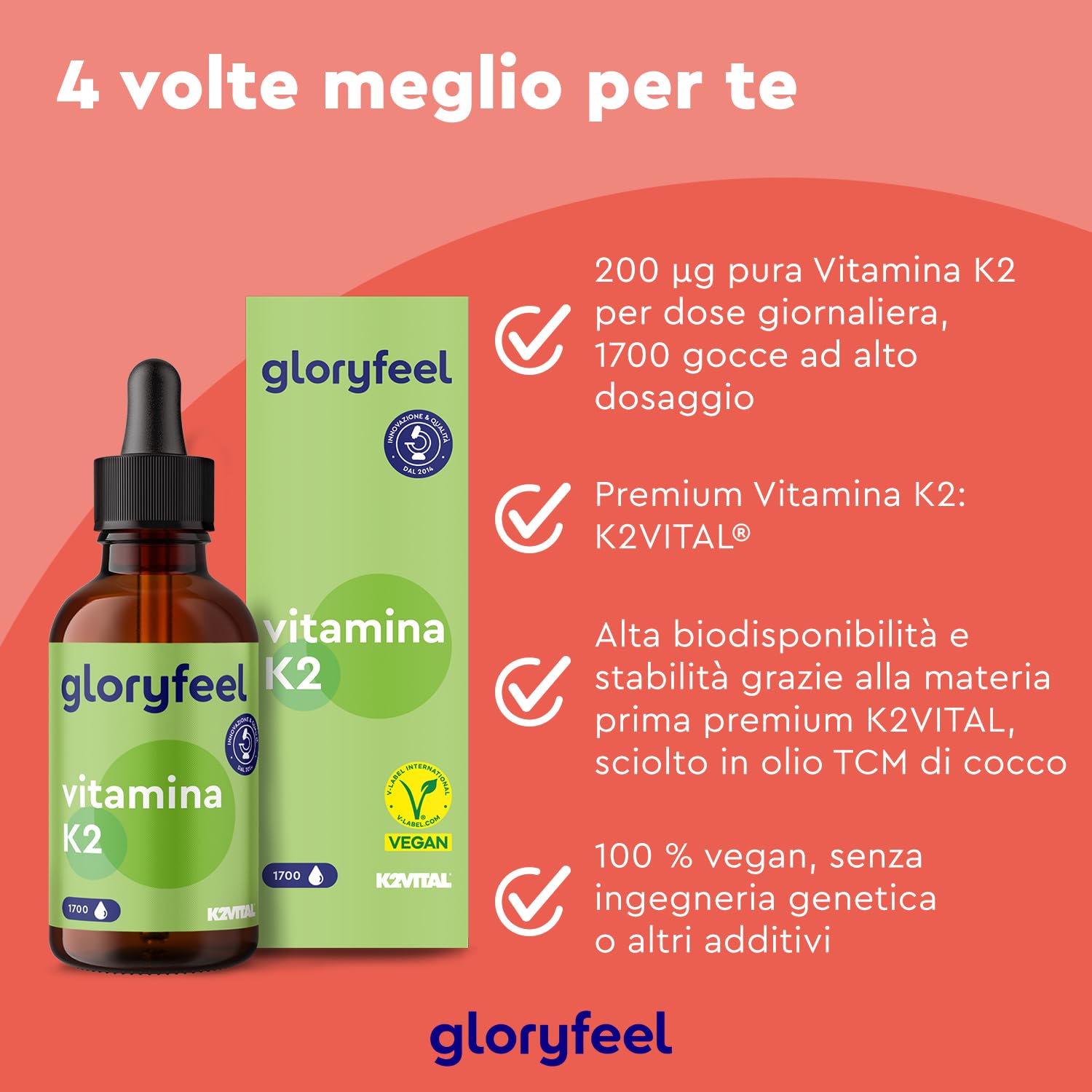 Vitamina K2, 200 mcg per 10 Gocce, Eletto PRODOTTO DELL'ANNO 2025, Supporto per Cartilagine & Ossa, Menachinone Premium 99,7+% All Trans MK7 (K2VITAL® di Kappa) - Premium Gnosis Vit MK7, 100% vegan