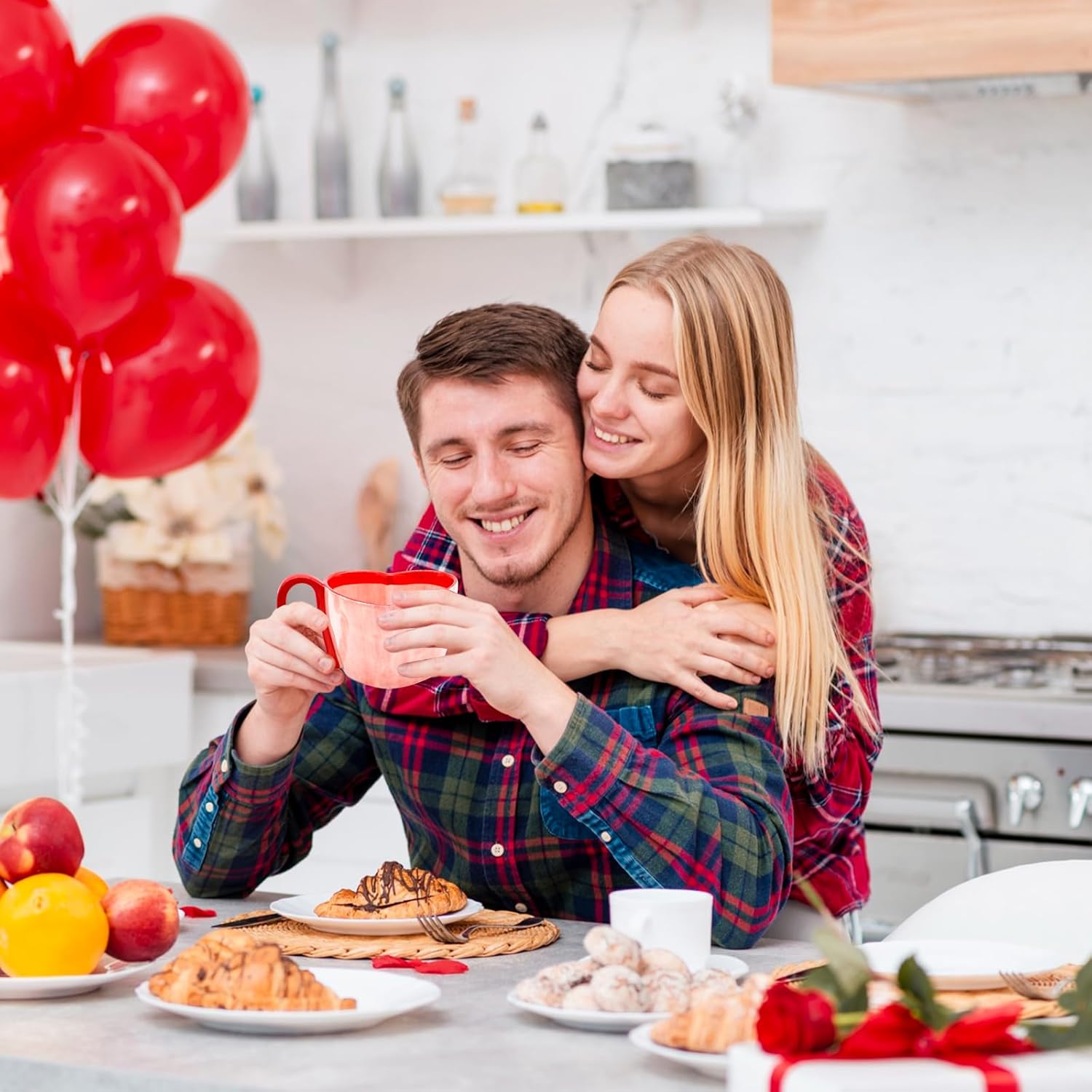 10.5 oz Large Heart Shaped Mug, Romantic Ceramic Coffee Cup, 300ml Holiday Drinkware, Valentine's Day Christmas Anniversary Birthday Gifts for Couples, Her, Boyfriend, Girlfriend (Red) - Image 4