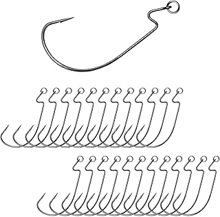 Reaction Tackle Ringed EWG Hook - Super Strong Wide Gap Texas Rig Hooks for Soft Plastic Baits in Saltwater or Freshwater EWG Hook - 25 Pack Bass Fishing Hooks