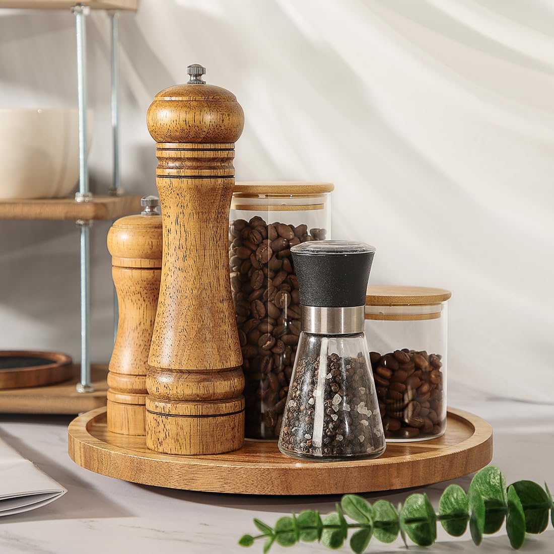 WLWNWFT Plato giratorio organizador Lazy Susan 25 cm, placa giratoria de madera de acacia, estante para especias giratorio para cocina, plato redondo para tartas, bandeja de queso, bandeja giratoria