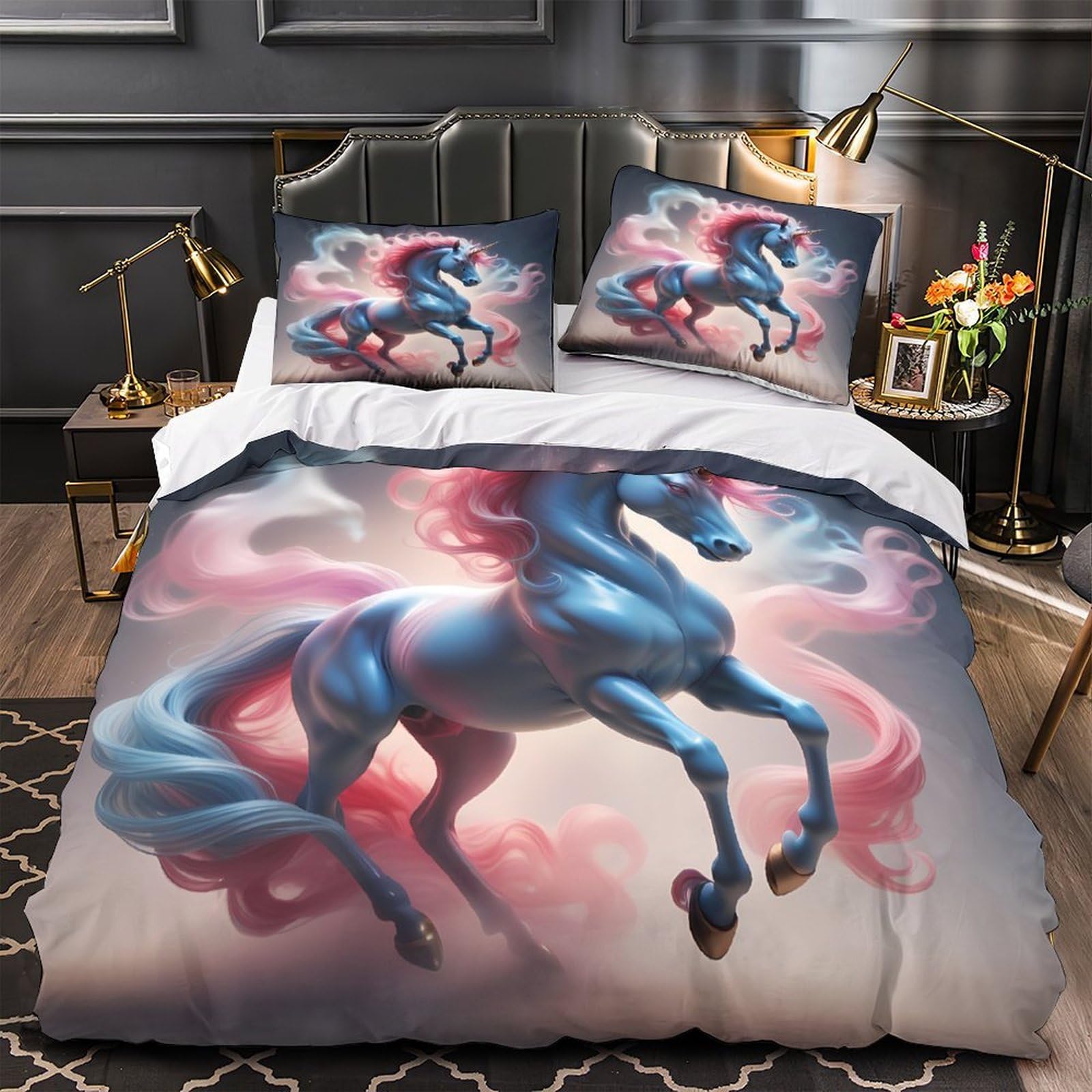 Parure de lit licorne 3D en microfibre durable haute densité avec housse de couette