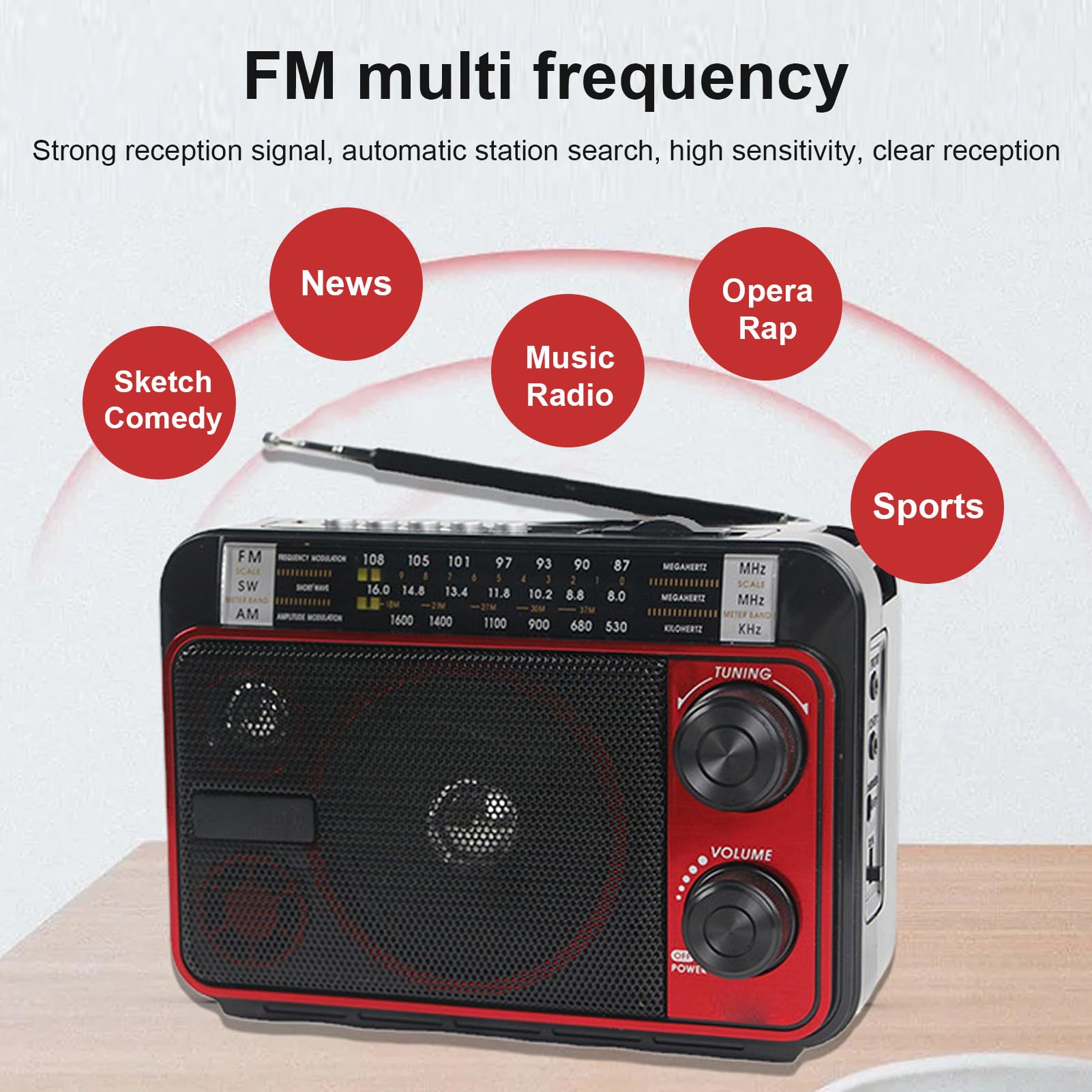 Radio multibanda con batería Recargable y batería para Personas Mayores, una Radio Am FM portátil con Bluetooth y Perilla de sintonización Grande para una selección