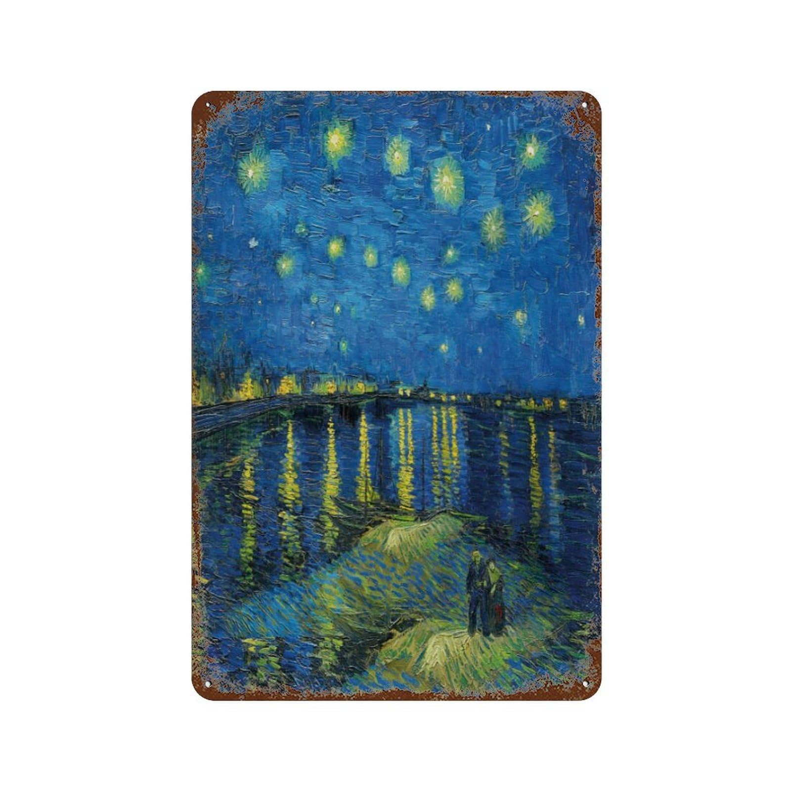 xiaoxiaoshen Van Gogh Starry Night Over Rhone Impressionist City Landscape Wall Decor Art Metal Tin Poster Modern Home Decor Art Home Bar Shop Decorations Vintage Sign 30x20cm