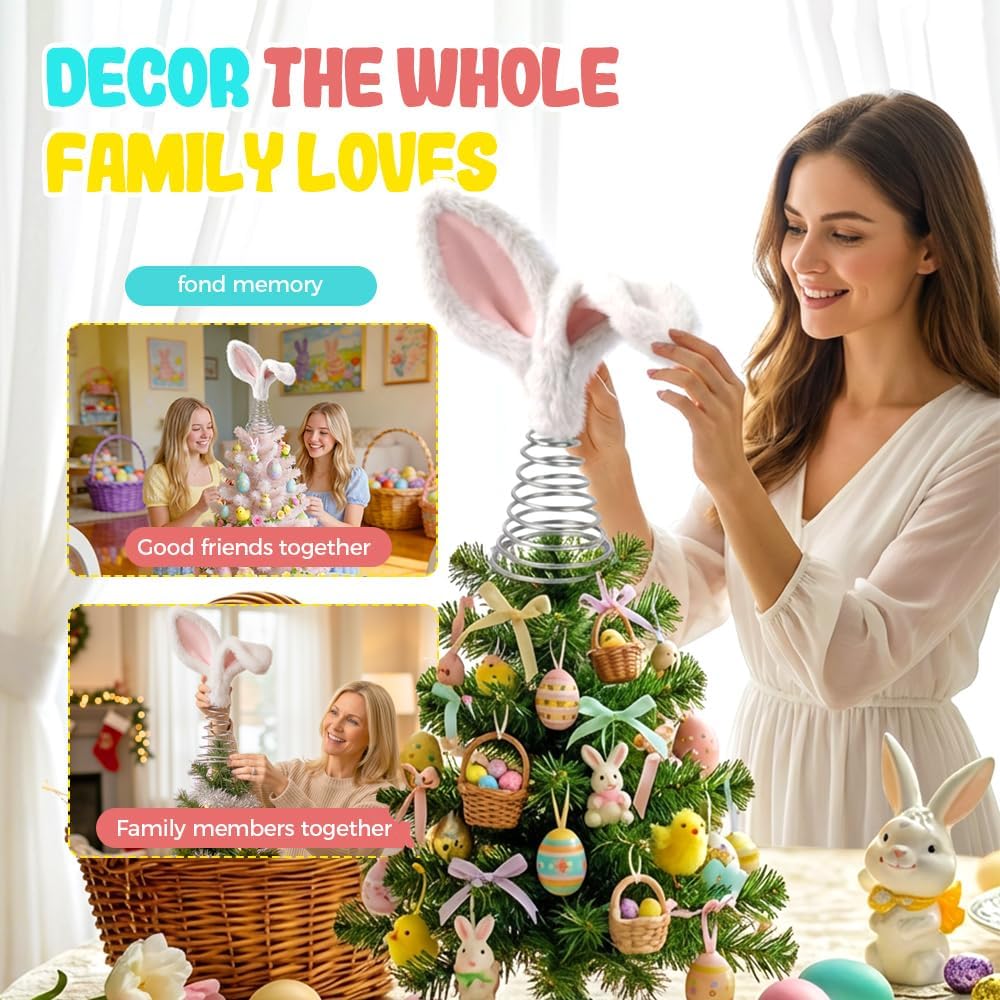 Easter Bunny Tree Topper Decorations,2026 New Spring Plush Rabbit Hugged Carrot for Cute Spring Easter Trees Holiday Home Decoration Party Supplies (White 1PC) - Image 7