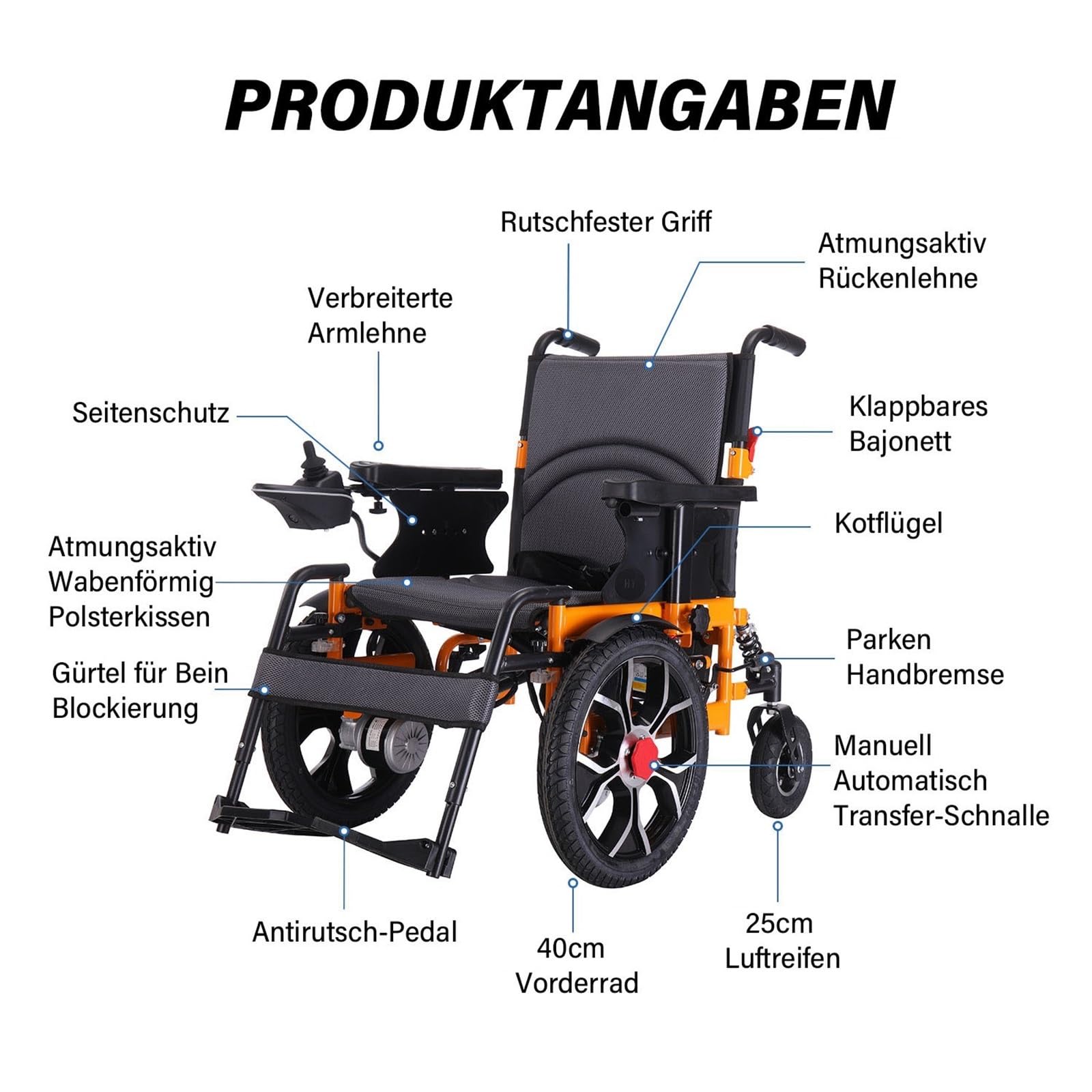 Sedia A Rotelle Elettrica Pieghevole Trazione Anteriore Capacità Di Carico 150 Kg Motore A Batteria 12AH 500 W Adatto A Tutti I Terreni Comodo E Facile Da Usare