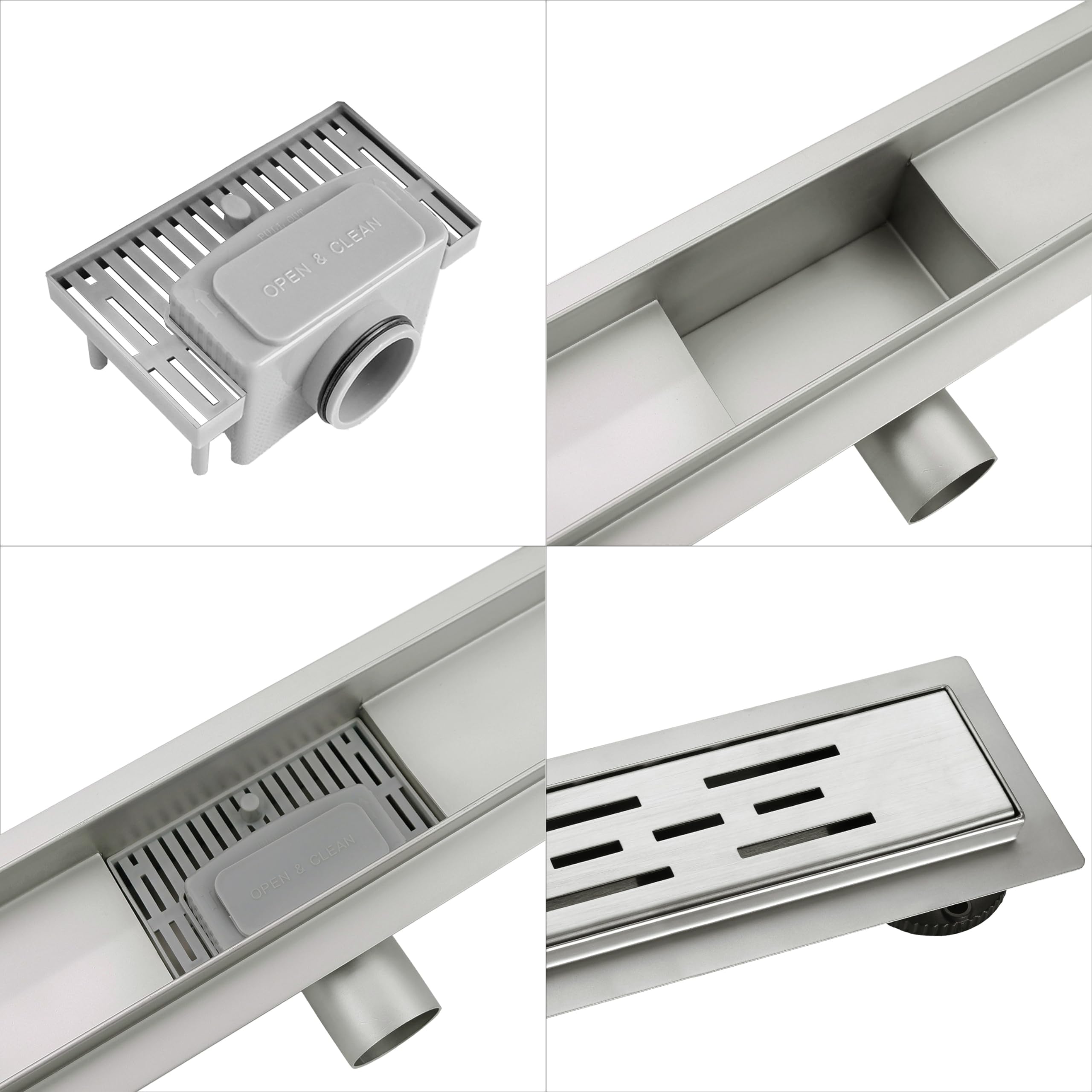 Aica Caniveau de Douche Italienne Acier Inoxydable 130 cm Siphon Sol D'évacuation le Modèle Linéaire Drain de Douche Rectangulaire Extra Plat Argent