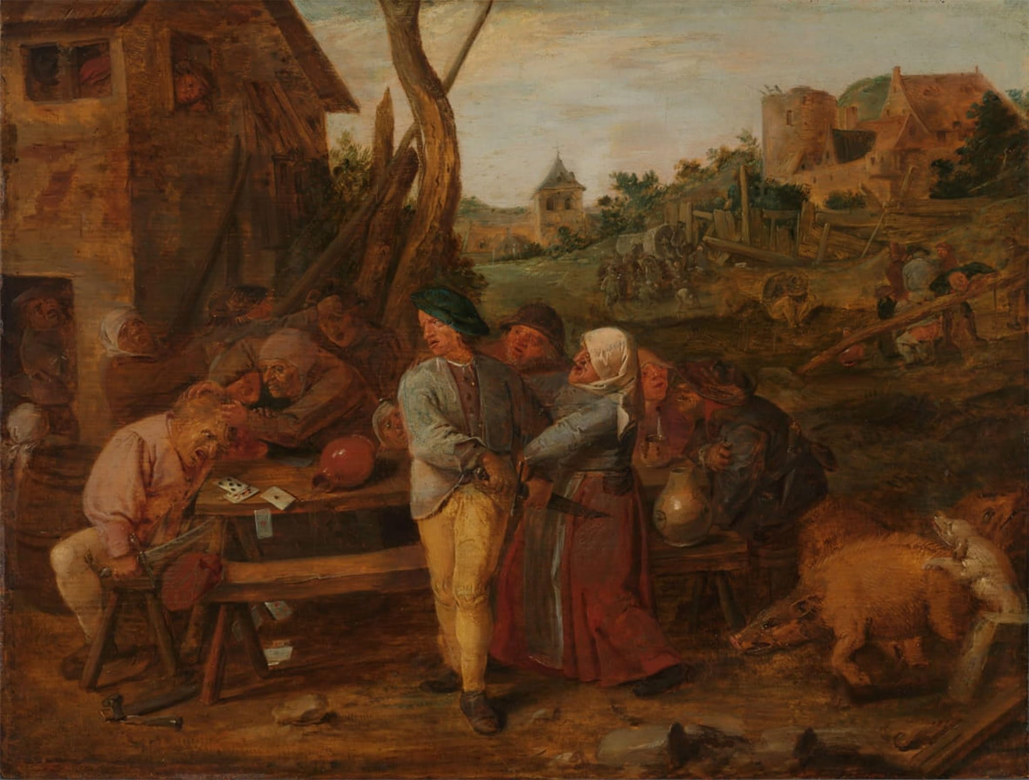 POSTERIIk Vintage Art Print Images Pictures Print Card Fight Outside a Country Tavern by Adriaen Brouwer Modern Colour Posters for Office Home Decor 60x90cm