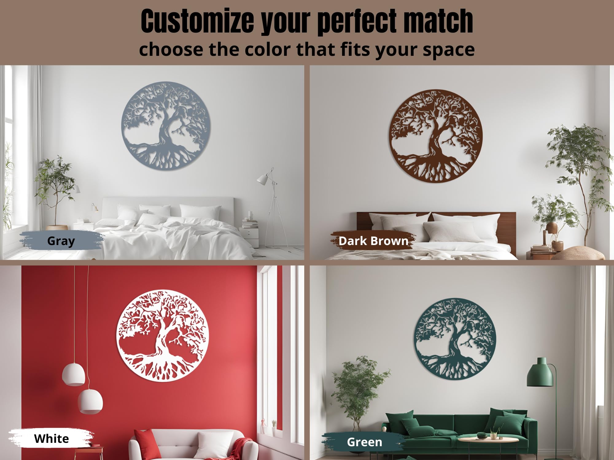 VAILLA Albero della vita Decorazione in legno, murale in legno, immagini 3D, decorazione da parete per casa, ufficio, camera da letto, soggiorno (Albero 3)