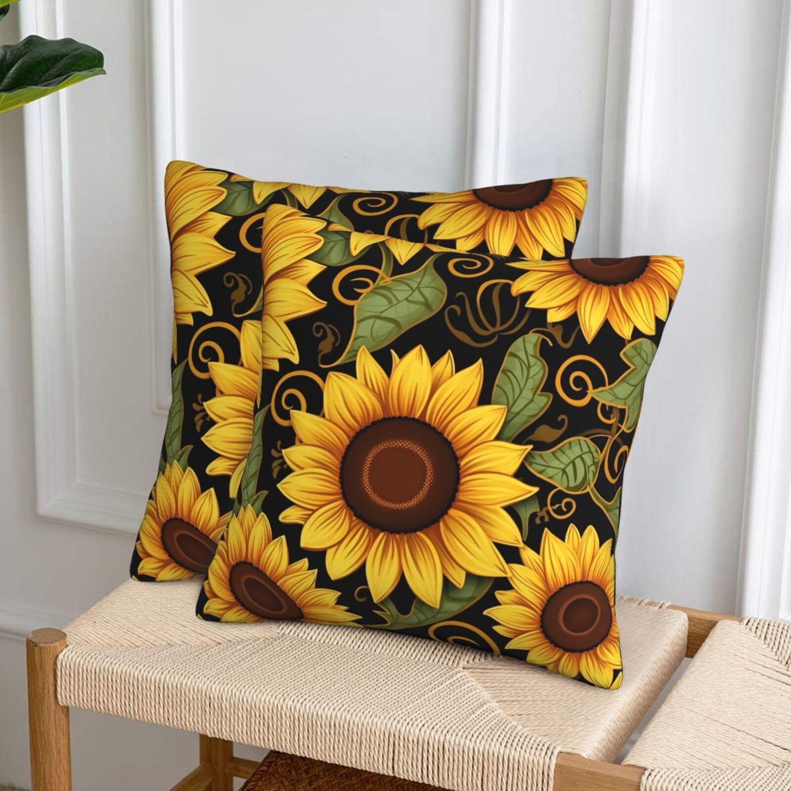 NONHAI Decorative Throw Pillow Covers Set of 2, 20"x20" Square Cushion Case Soft Comfy Beautiful Sunflower Throw Pillows for Couch Cushion Livingroom Farmhouse Home Decor Pillowcases