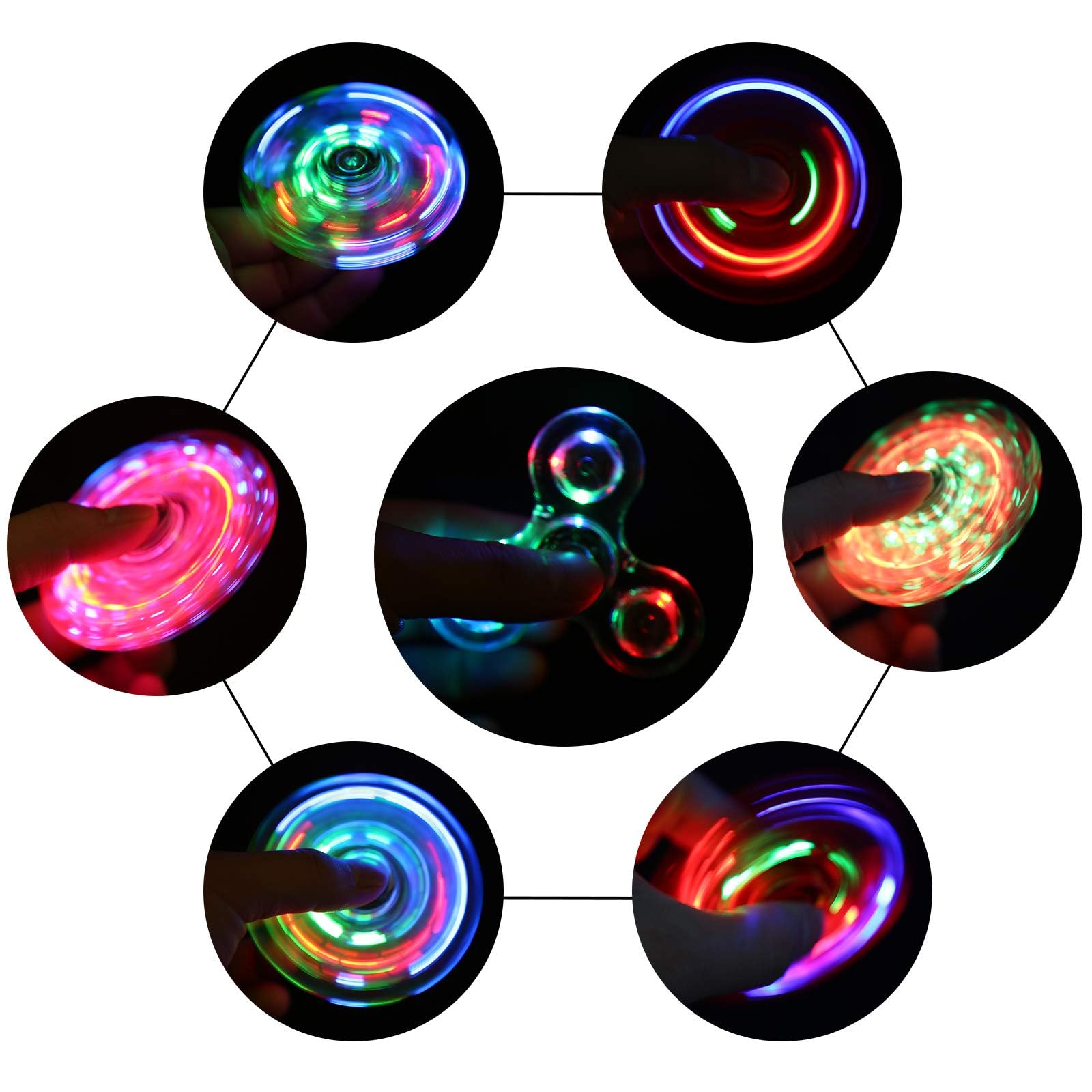 SCIONE Fidget Spinner, świecące zabawki fidget dla dzieci z kryształami LED, zabawka fidget spinner, zabawka (biała)