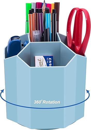 Siveit Soporte para bolígrafos, giratorio de 360, soporte para bolígrafos de 5 rejillas para almacenamiento de suministros de oficina, organizador