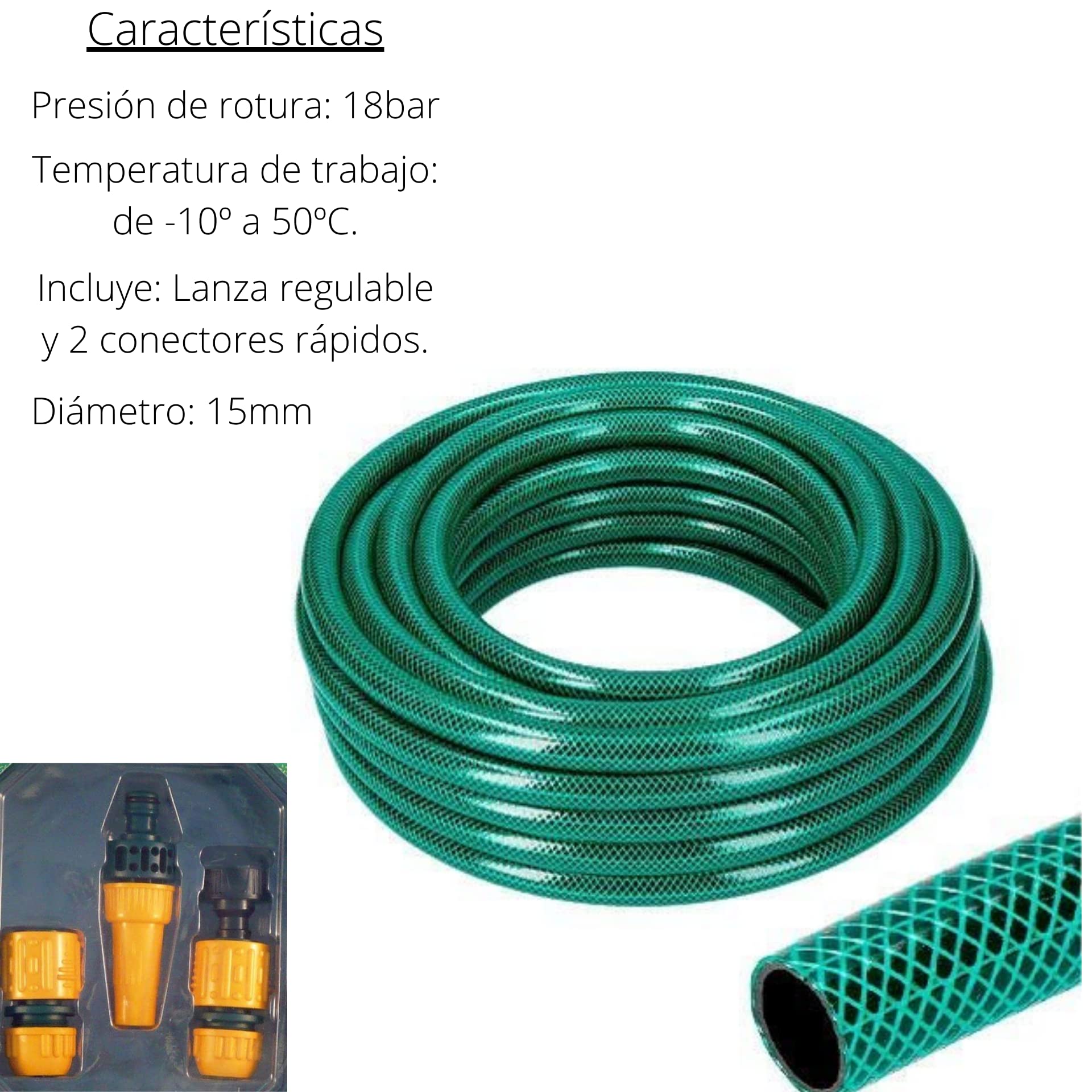 Riegolux 331020 Kit Manguera Batterie con Accesorios, Verde, 25 m