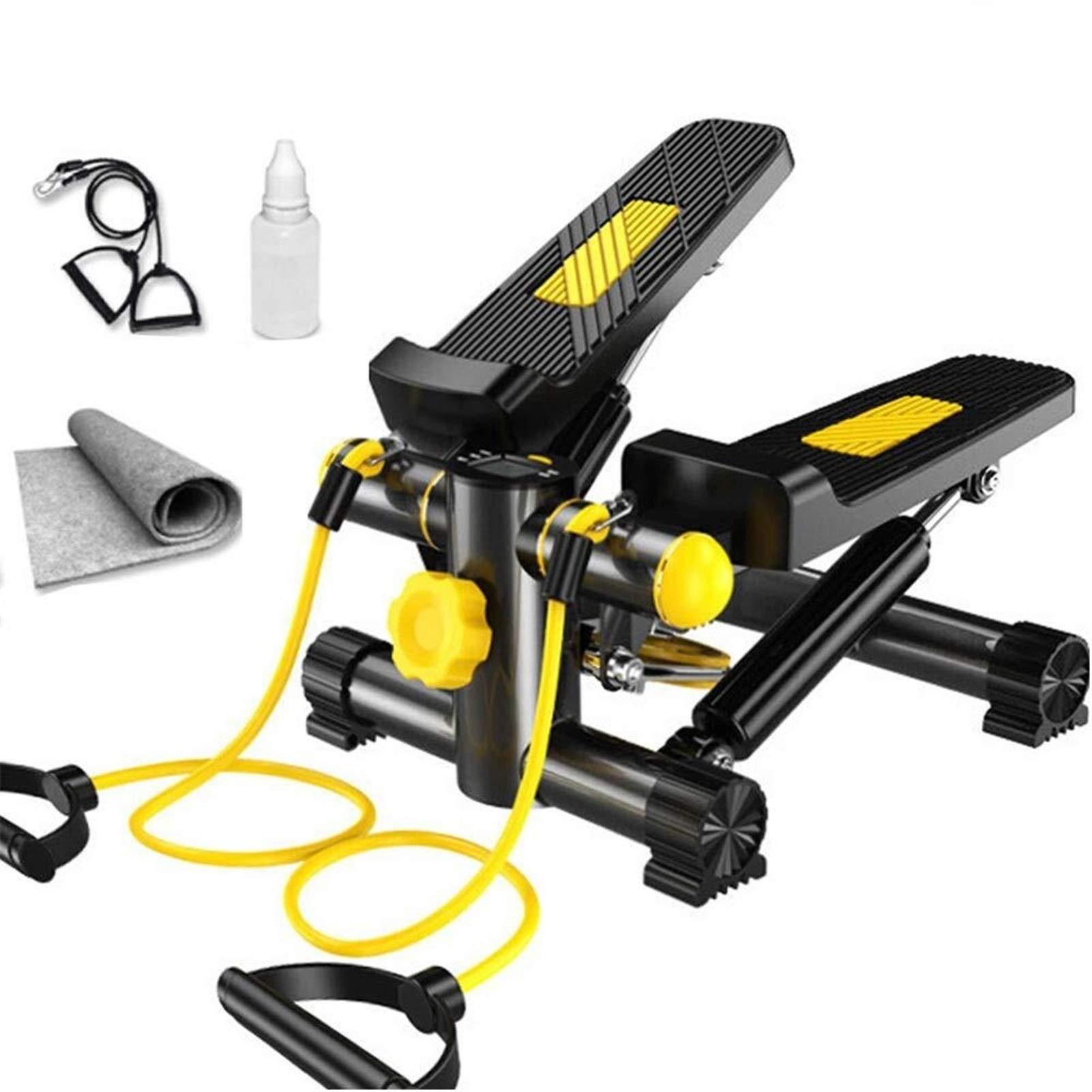 AYCDL Stepper Mini Stepper Indoor Fitness Stair Machine Twisting Action Stepper Silent Exercises Equipment with LCD Monitor and Resistance Bands Black Mini Stepper