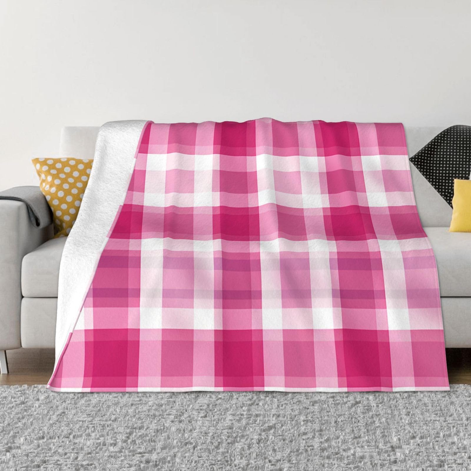 Couverture polaire rose motif écossais 203x152 cm pour lit