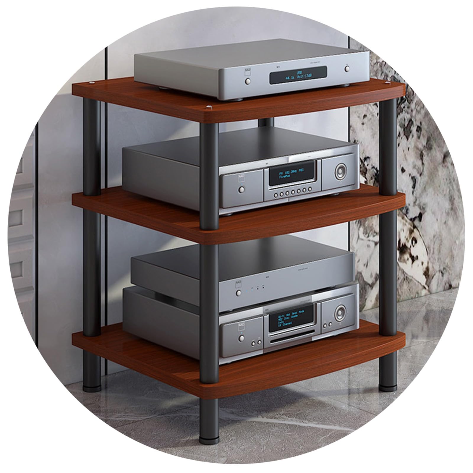 Rack audio Hi-Fi professionale, supporto per amplificatore a 3 livelli per componenti stereo home theater, apparecchiature AV, lettore CD, ideale per studi di registrazione e cinema (marrone, 60 x 54
