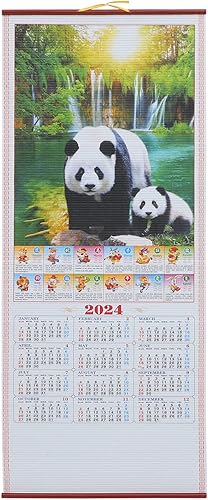Calendario del año del dragón 2024 Calendario de panda chino Pergamino de pared Calendario de año lunar 2024 Calendario de pared de Año Nuevo