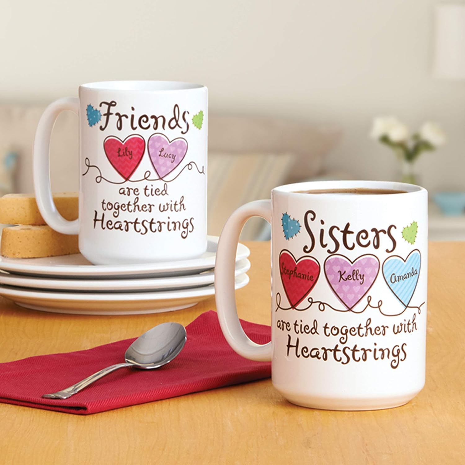 Let's Make Memories Personalized Sisters Heartstrings Mug- For Sisters- White Handle
