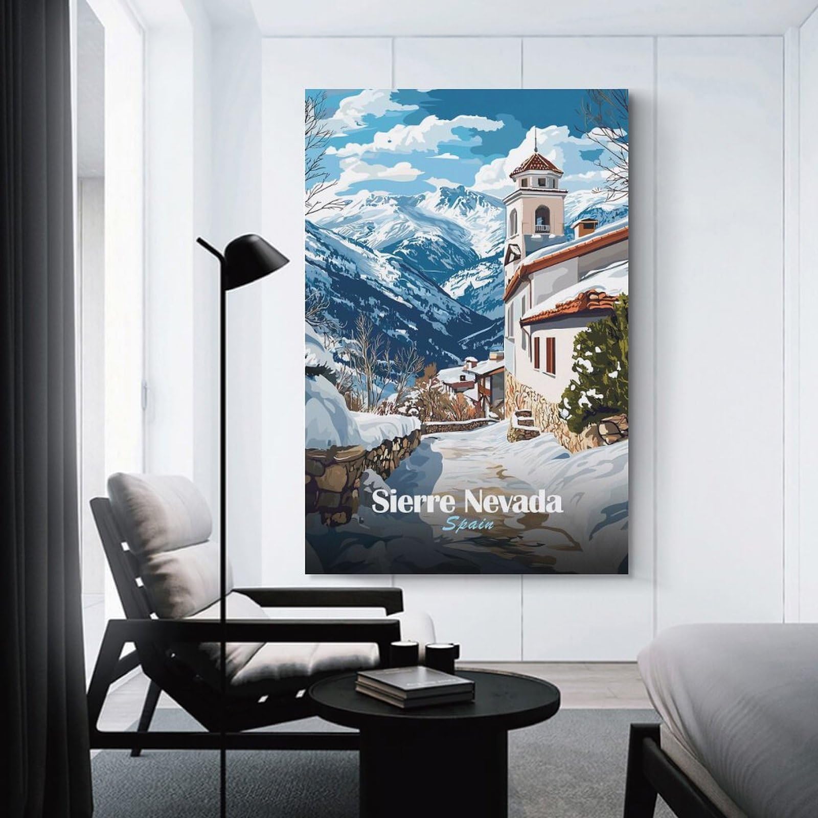Junmoney Snowy Village in Sierra Nevada Canvas Wall Decor 24x36inch(60x90cm), for Calm Bedrooms, Home Corners Or Flats, A Warm Accent for Relaxed Interiors