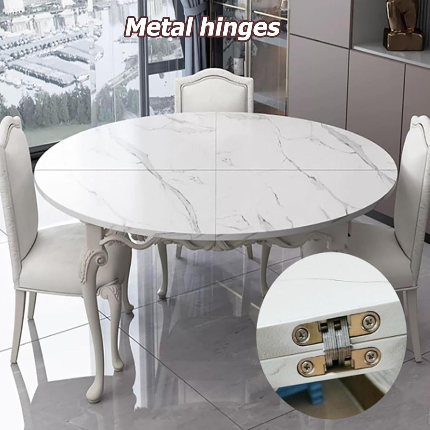 Large Round Foldable Table Top, Solid Wood Replace Table Top, 4-Fold Round Table Top Extender Foldable, 47.2-78.7in Diameter, No Legs, Easy to Store(120cm/47.2in)