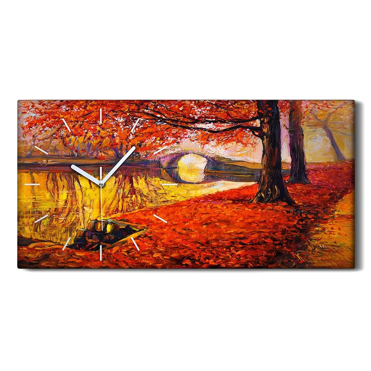 Horloge sur toile d'art moderne peinture d'arbres paysage d'automne Coloray 60x30