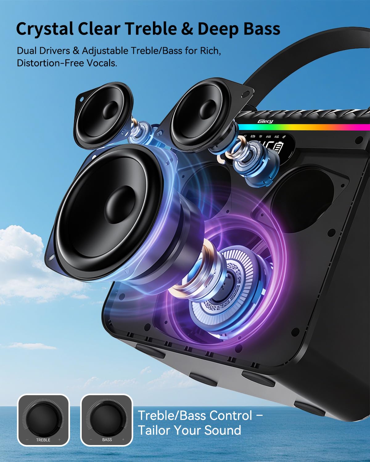 Enceinte karaoké Bluetooth avec woofer, Tweeter et 2 micros sans Fil