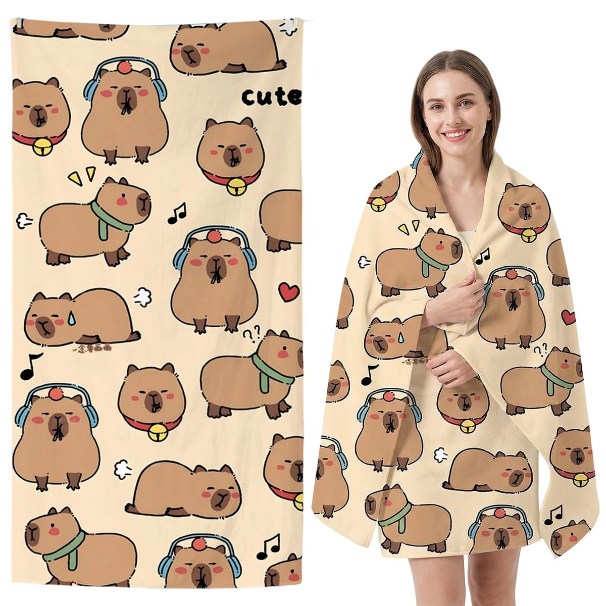 Wfkkmeq Brown Capybara Beach Towel, Quick Dry Microfibre Towels Super Absorbent Sandproof Beachs Bath Towels Pool Towel Swimmingtowel Lightweight Printed Beachtowels For Camping Bath Swimming(75 * 150Cm)