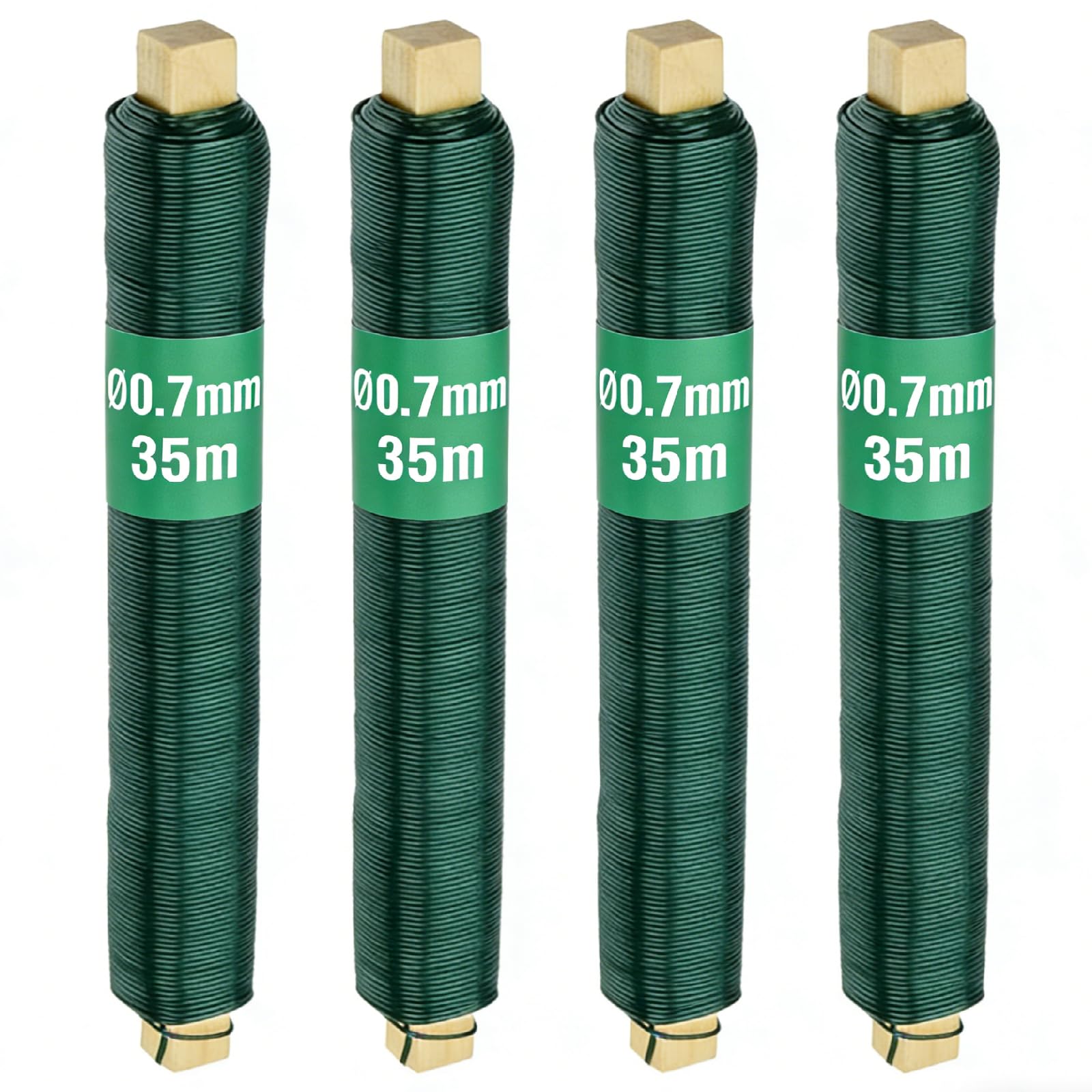 Amagabeli Bindedraht Grün Ø0.7mm x 35m x 4 Stücke Spanndraht Verzinkt Rostfrei Garten Blumendraht Maschendraht Gartendraht Zaundraht Zaun Wickel Draht Drahtrolle PVC