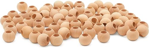 Miniatura 15 de Perlas de madera grandes para manualidades - Paquete de 12 perlas de 32 mm con agujero de 1-1/4 x 3/8 pulgadas, perlas de madera grandes