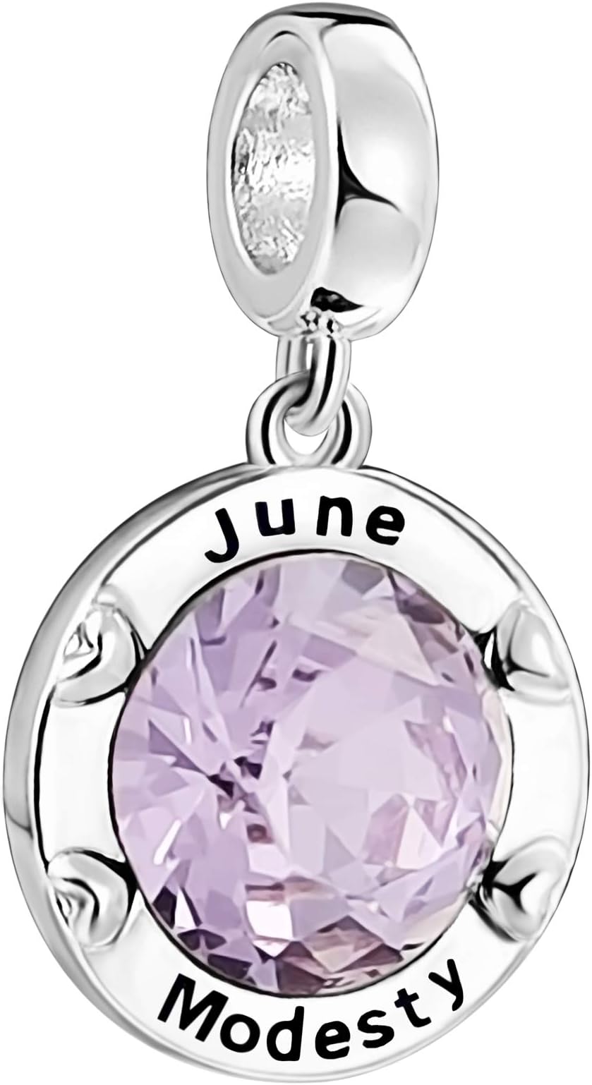 AMATOLOVE Jan-Dec Birthstone Charms for Bracelets Happy Birthday Bead Charm Gifts for Women Girls,Brilliant Round Heart Shape CZ for Choice