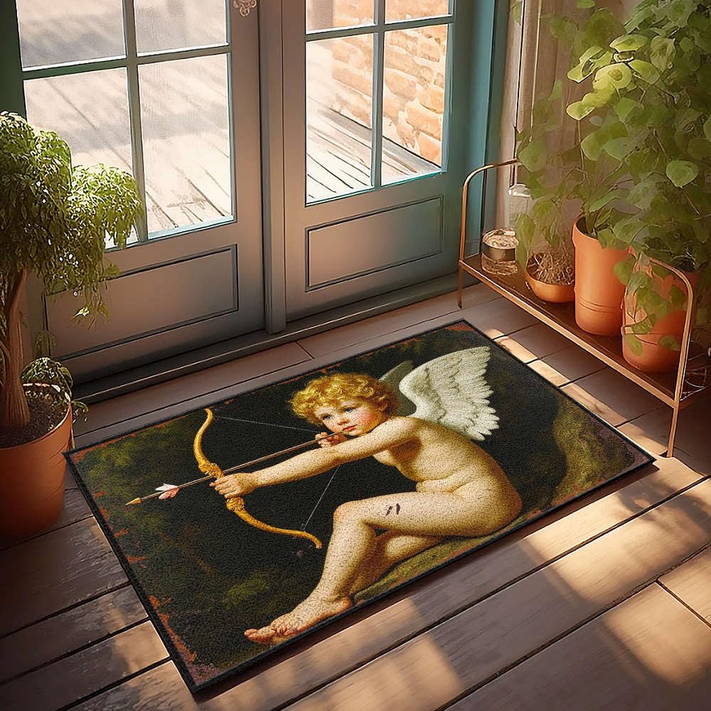 Paillasson extérieur motif chérubin 65x90 cm ange gardien protecteur de votre seuil de maison
