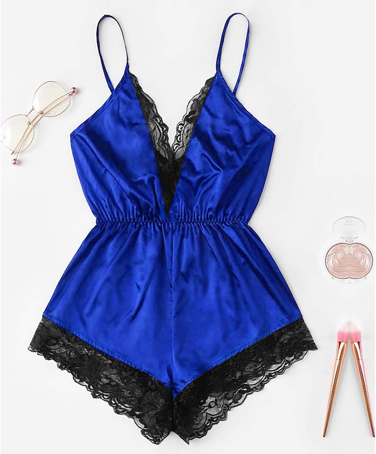 Generic Women's Lingerie Chemise Sets, Sleep & Lounge Sexy Ladies Exotic Sleepwear Teddy Babydolls Chemise Costumes Hollow Out Plus Size Two Piece Sleepwear Nightgowns Blue L