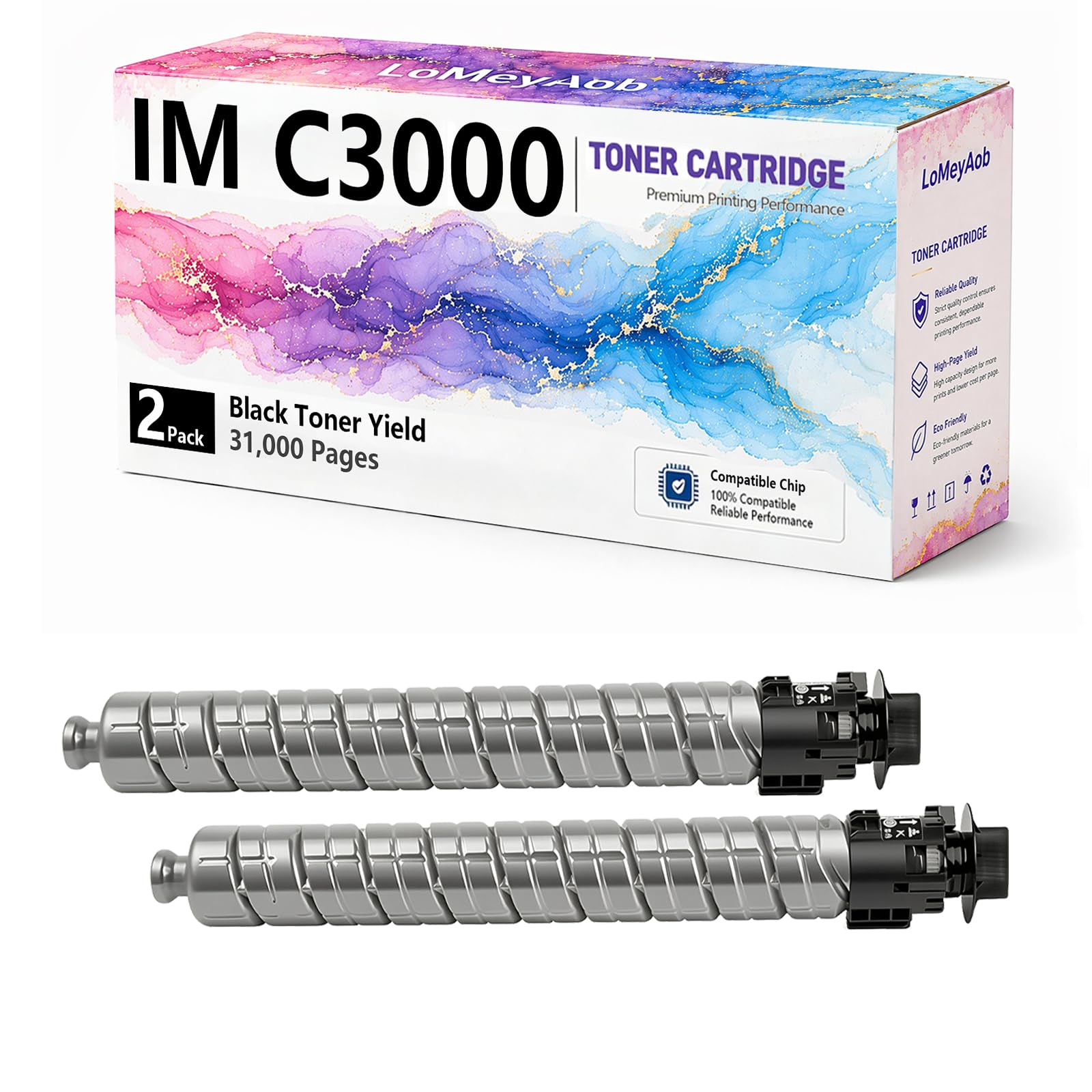 Cartuccia di toner IM C3000, Sostituzione nera ad alta resa per la stampante Ricoh LaserJet IMC3500 IMC3000, Stampe ad alta velocità, Immaging accurata, Alta resa, 31000 pagine,2Pack