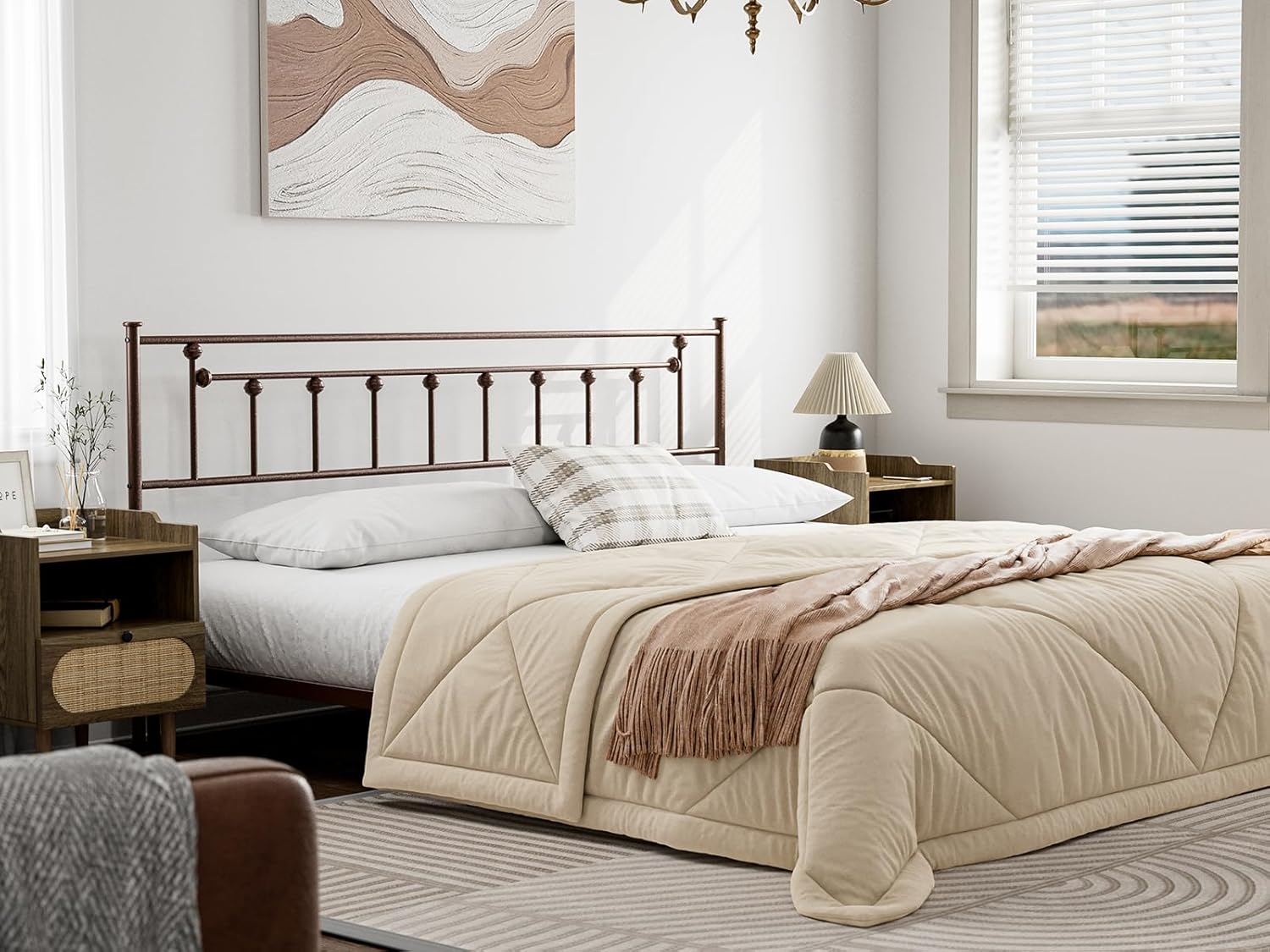 IKIFLY Metal King Size Headboard, Adjustable Height, Sturdy Steel Headboard Only for King Size Bed, Farmhouse Victorian Style, Easy Assembly, Attach Frame, Brown