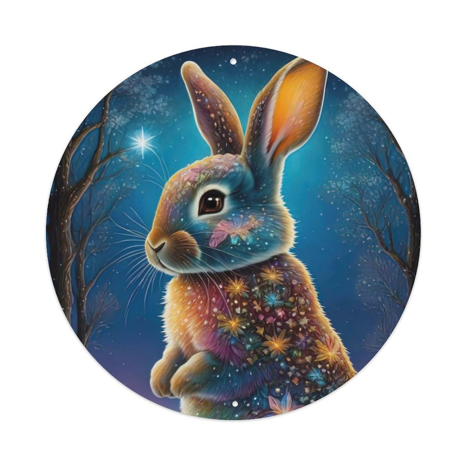 Animal Artwork Curious Bunny Vintage Metal Tin Sign Plaque Wall Decor for Cafe, Club Bar, Office, Garden Metal Poster 8x8Inch