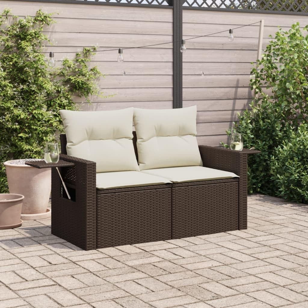 vidaXL Gartensofa 2-Sitzer, Outdoor Sofa mit abnehmbarem waschbarem Bezug, Gartenstuhl mit dick gepolsterten Kissen, Gartenmöbel Terrassenmöbel, Braun Poly Rattan