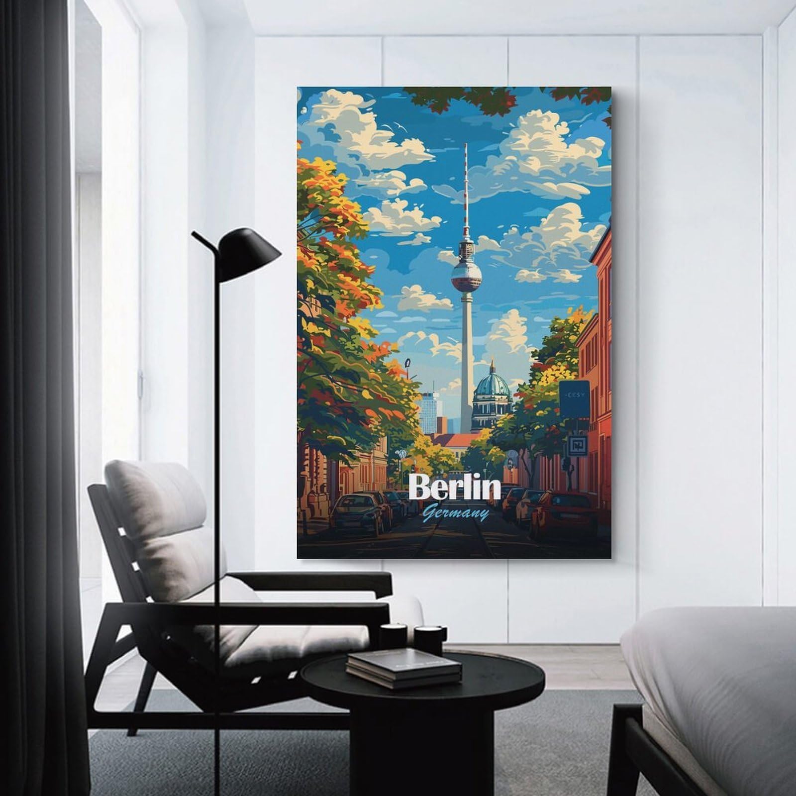 Junmoney Berlin, Germany Cityscape Illustration Wall Art Print 24x36inch(60x90cm), for Hallway, Entryway Or Landing, Wall Decor to Refresh Empty Corners, for Cosy Room Updates